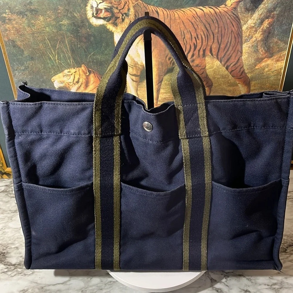 HERMES Fourre Tout MM Tote Bag Canvas Authentic Vintage. - Picture 2 of 12